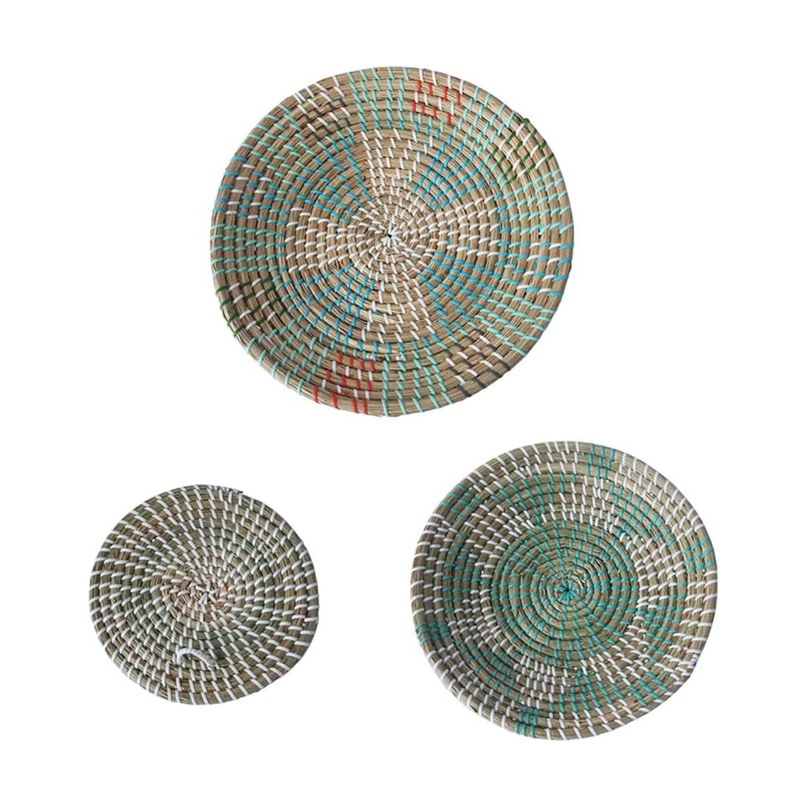 Boho Woven Wall Basket Decor Handmade Seagrass Round Hanging Decorative Fruit Dessert / Set of 3