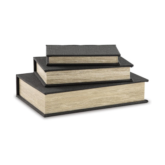 Jolina Vintage 3 Piece Faux Book Keepsake Storage Box Set / Black