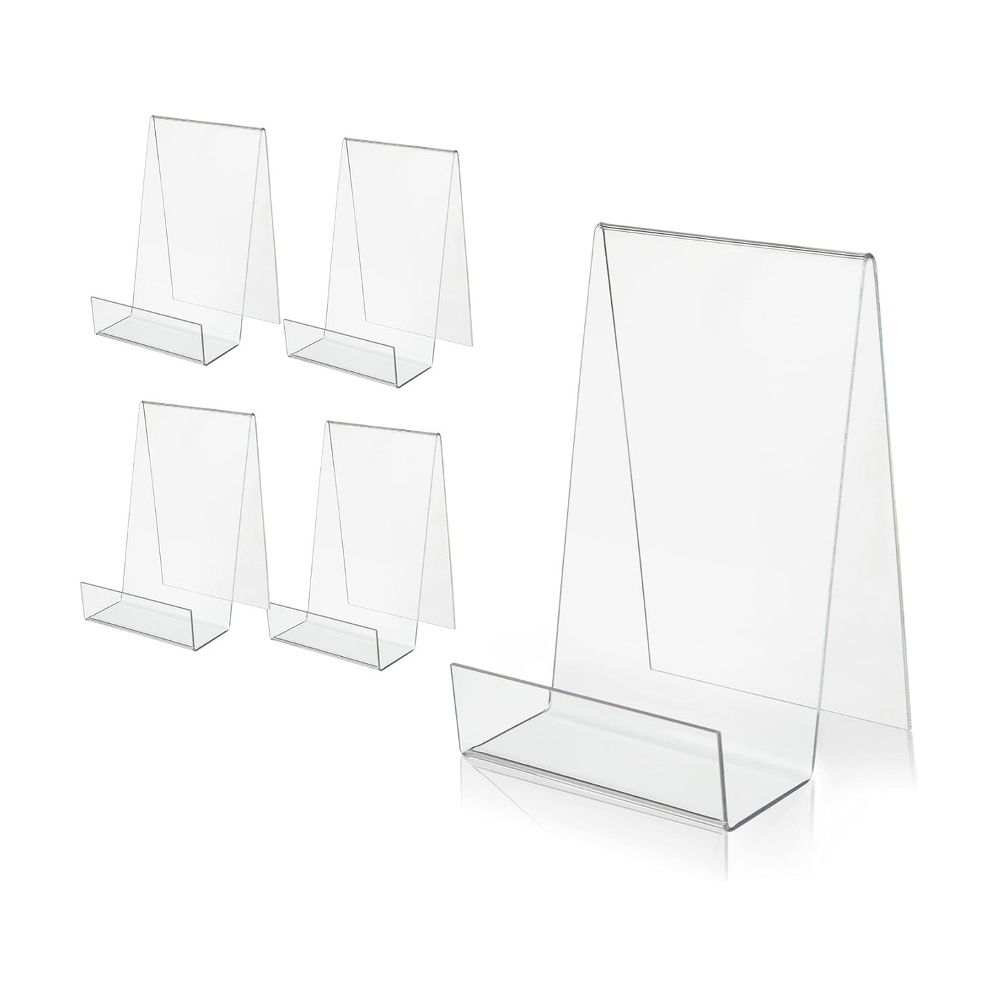 ZOEY Acrylic Book Stand with Ledge Clear Display Easels Plate - 5 Pack Large Book Holder Easel Stand for Display, Music