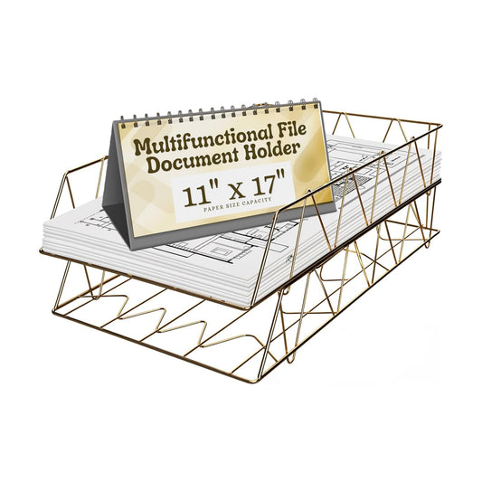 Performore 11x17 Stackable Metal Paper Tray Organizer, 2-Tier Wire Desk Trays for Office & Home, Gold File Holder for