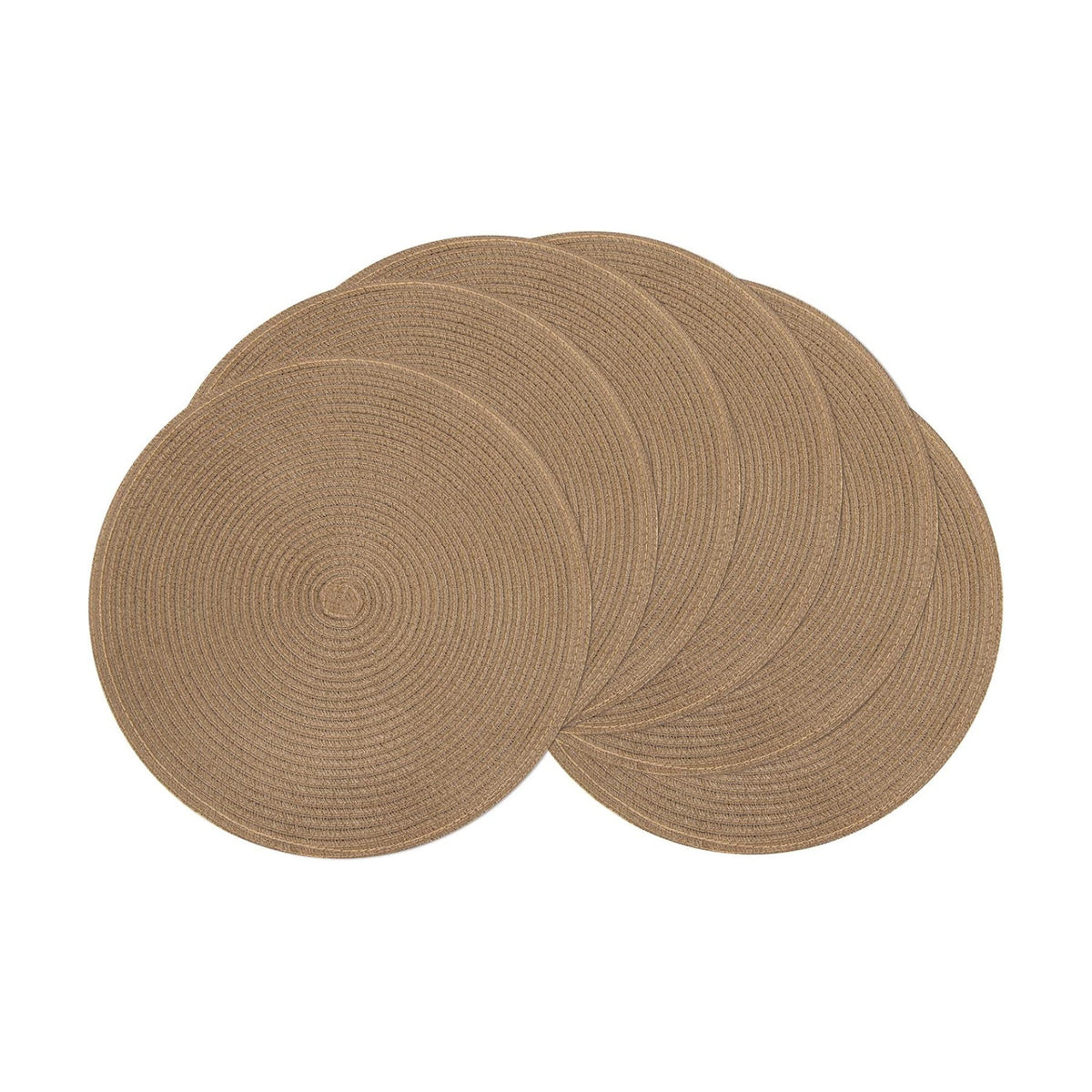 SHACOS Round Braided Placemats Set of 6 Washable Cotton Polyester 15 inch Round Table Place Mat for Dining Table (Brown, 6)