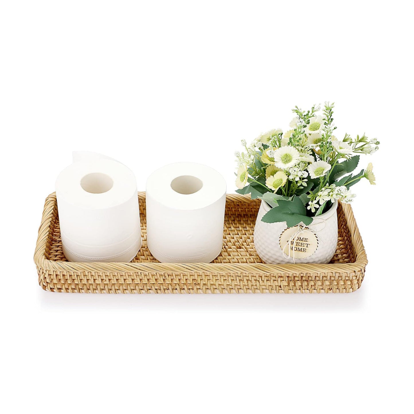 Rattan Bathroom Vanity Tray / Yellow / 16 x 6.5 x 1.8