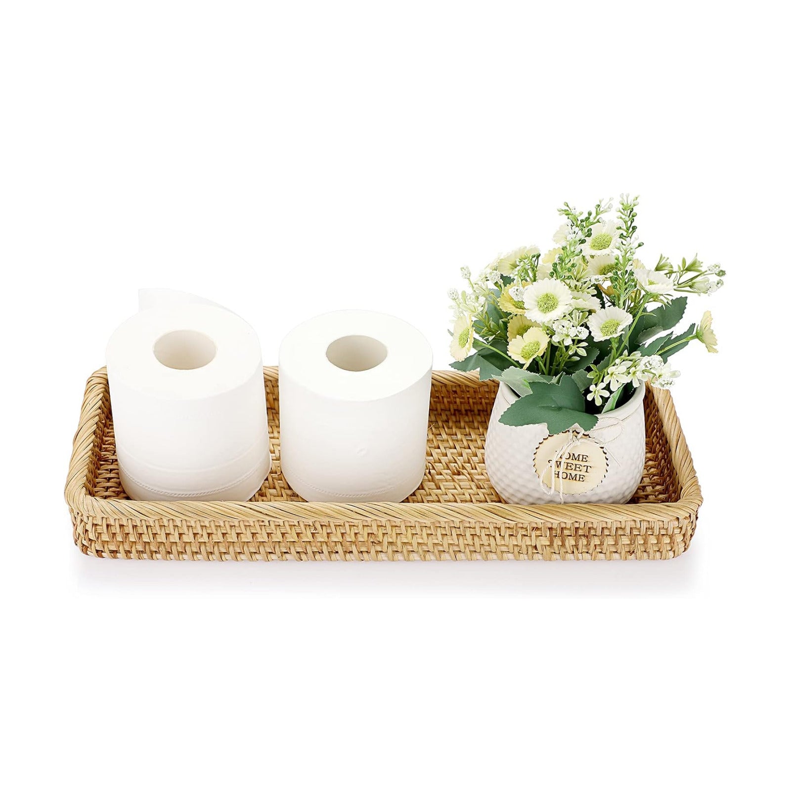 Rattan Bathroom Vanity Tray / Yellow / 16 x 6.5 x 1.8