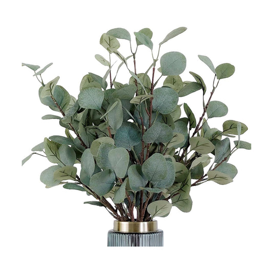 Faux Dollar Eucalyptus Leaf Branches in Grey Green / Silver / 35 Inch / Set of 6