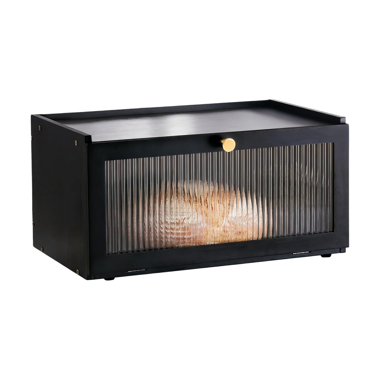 ETMI Black Bread Box for Kitchen Countertop - Modern bamboo Bread box with Window Bread Storage Container