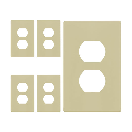 ENERLITES 5 Pack Screwless Duplex Outlet Covers Wall Plate, 1-Gang, Ivory | Child safety, modern & clean finish