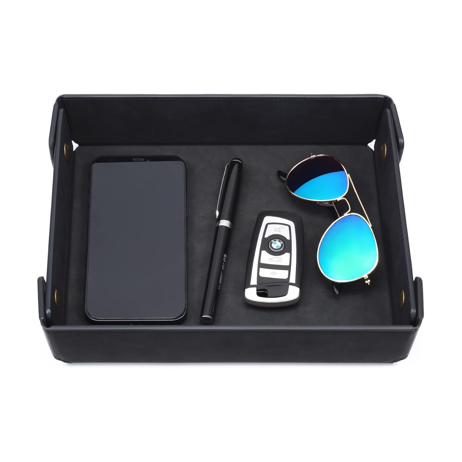 Faux Leather Valet Tray Organizer for Men / Black / Rectangle
