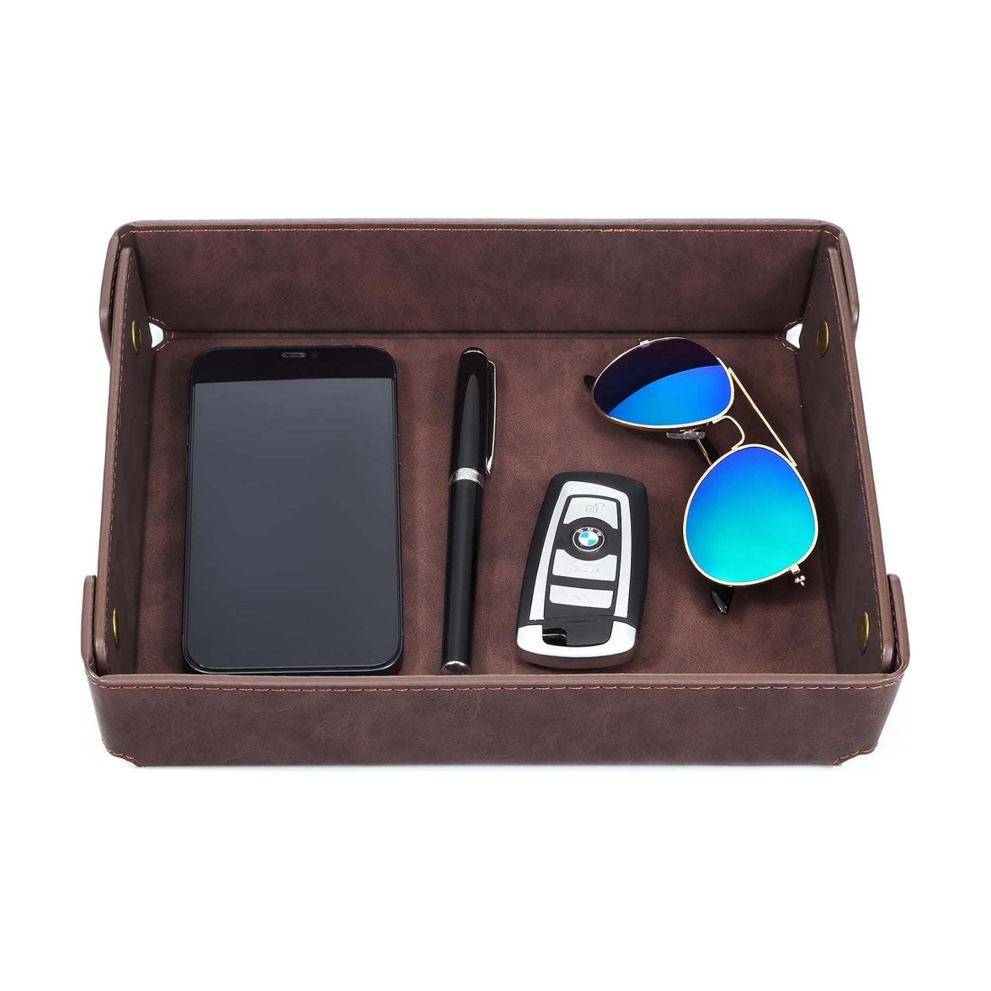 Faux Leather Valet Tray Organizer for Men / Coffee Brown / Rectangle