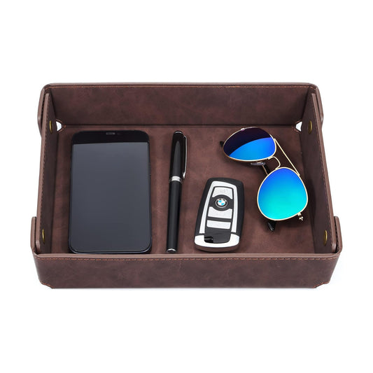 Faux Leather Valet Tray Organizer for Men / Coffee Brown / Rectangle