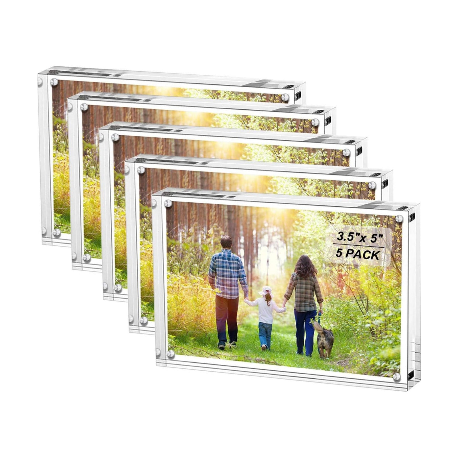Boxalls 3.5x5 Inches Acrylic Picture Frames - 5 Pack, Clear Frameless 3.5x5 Photo Frames with Magnetic, Double Sided