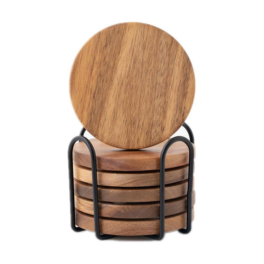 Holder / Acacia Wooden Coaster / Country Rustic / Set of 6