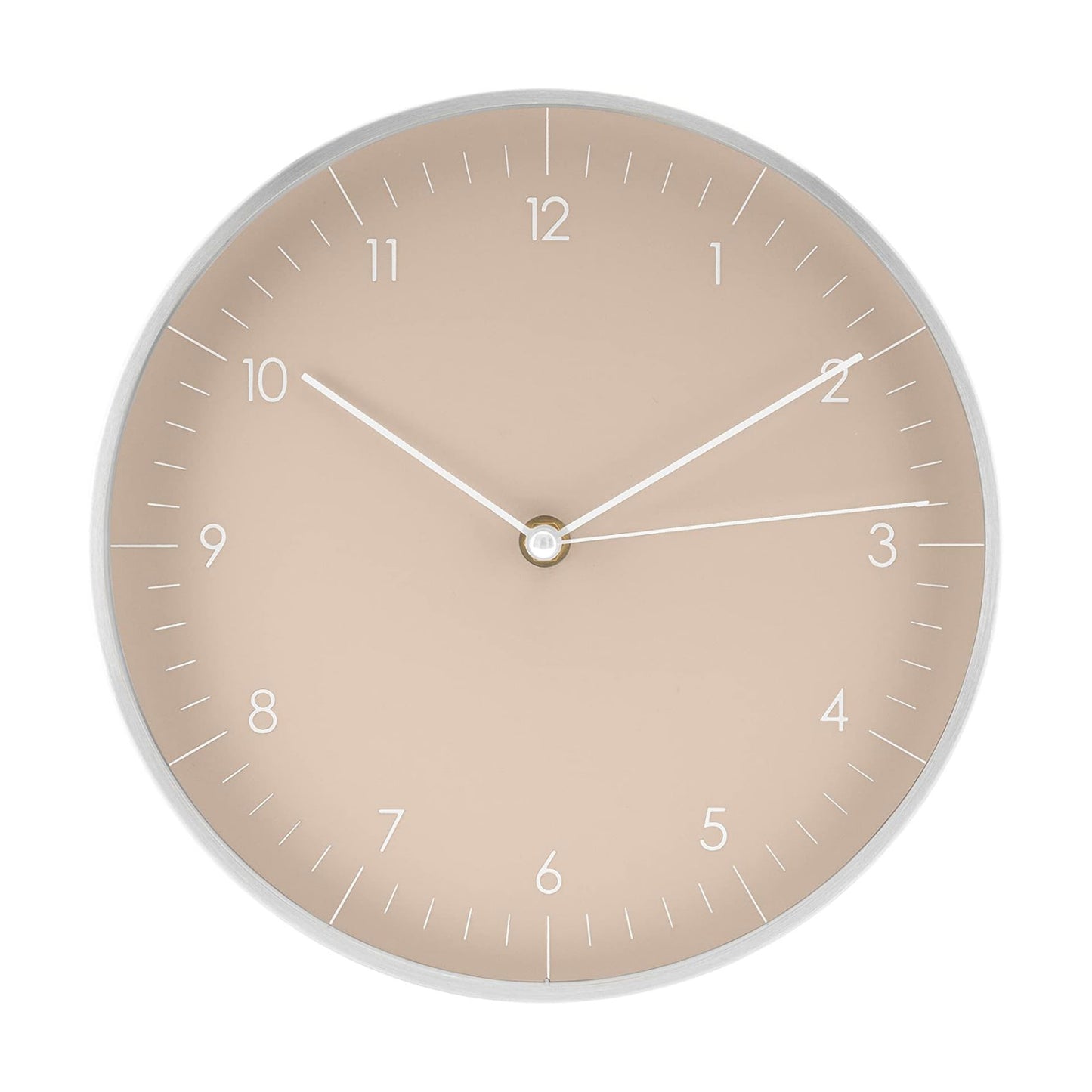 Modern Silent Quartz Wall Clock, 10in, Beige & Gold | Analog, Non-ticking, Modern & Minimalist design, Battery