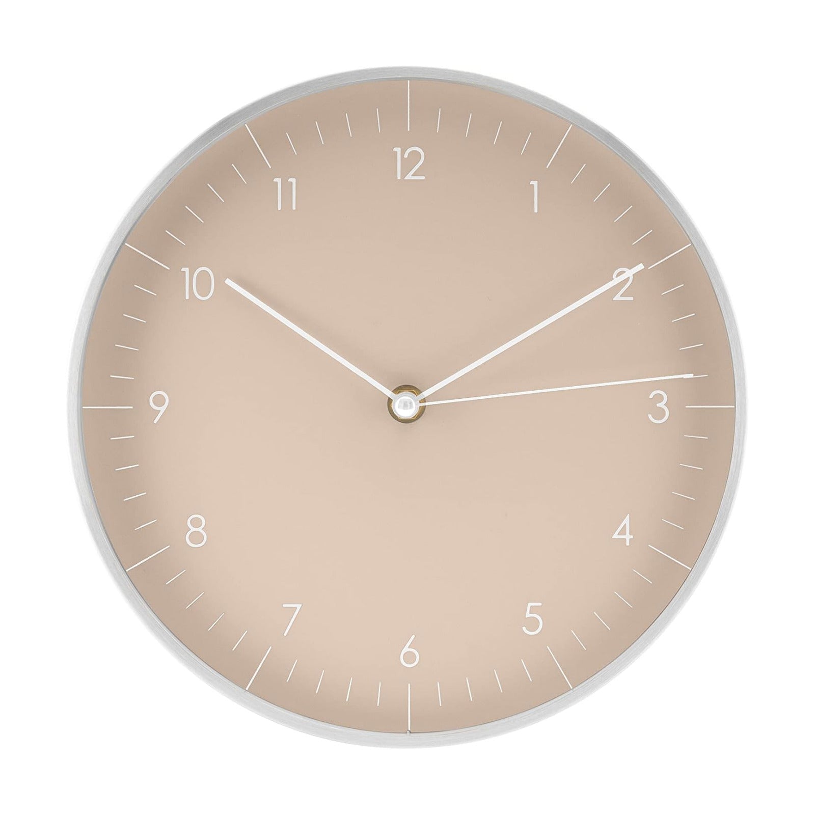 Modern Silent Quartz Wall Clock, 10in, Beige & Gold | Analog, Non-ticking, Modern & Minimalist design, Battery
