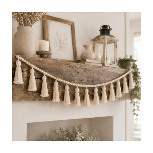 Tassel Garland Boho Classroom Decor Macrame Wooden Bead Garlands Wood Beads Banner / Classic Color