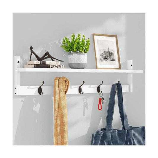 AMBIRD Wall Hooks with Shelf | Entryway Hanging Wood Coat Hooks | Wall-Mounted Rack with 5 Dual Hooks | Bathroom
