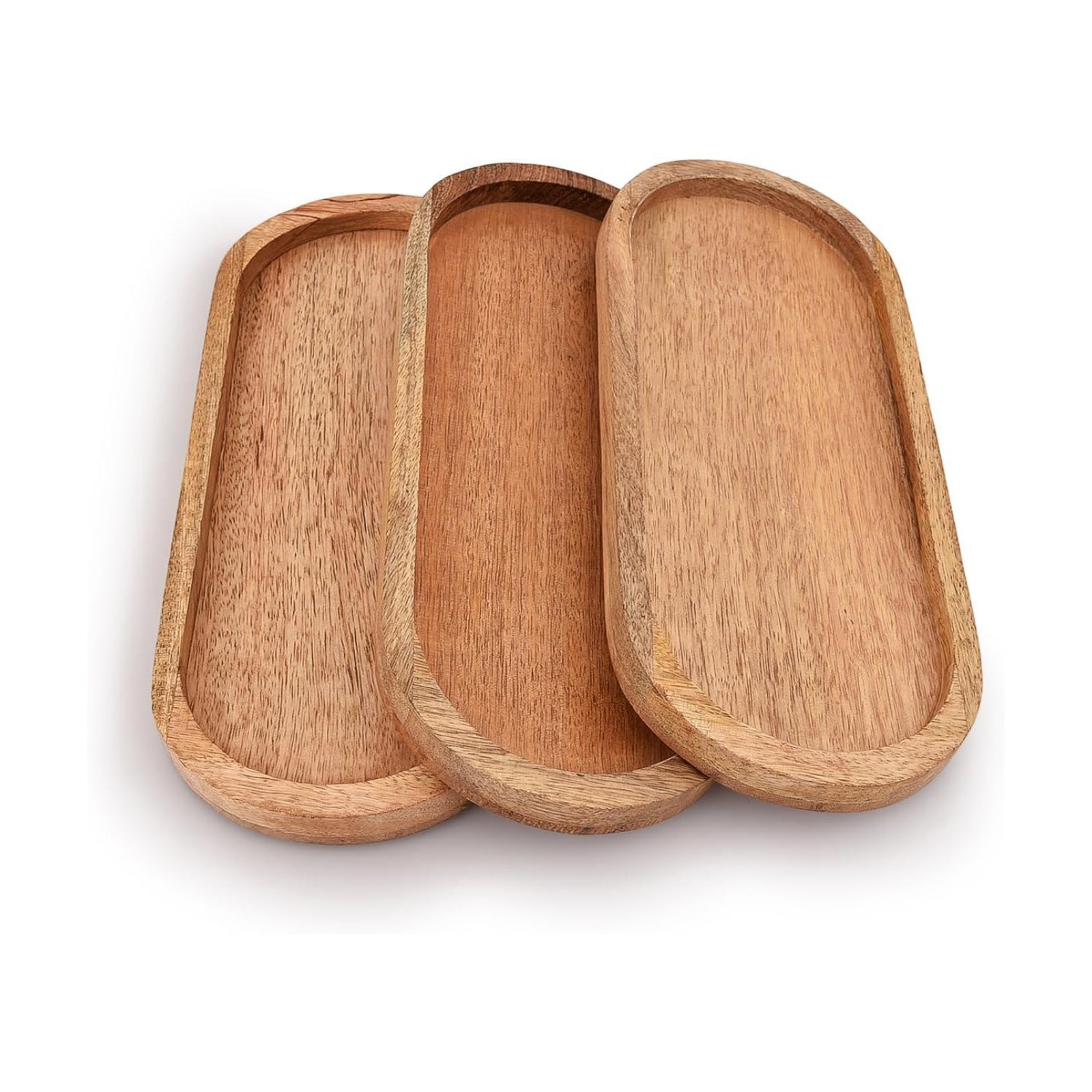 Mango Oval Wood Tray for Food Holder/BBQ / Set of 3