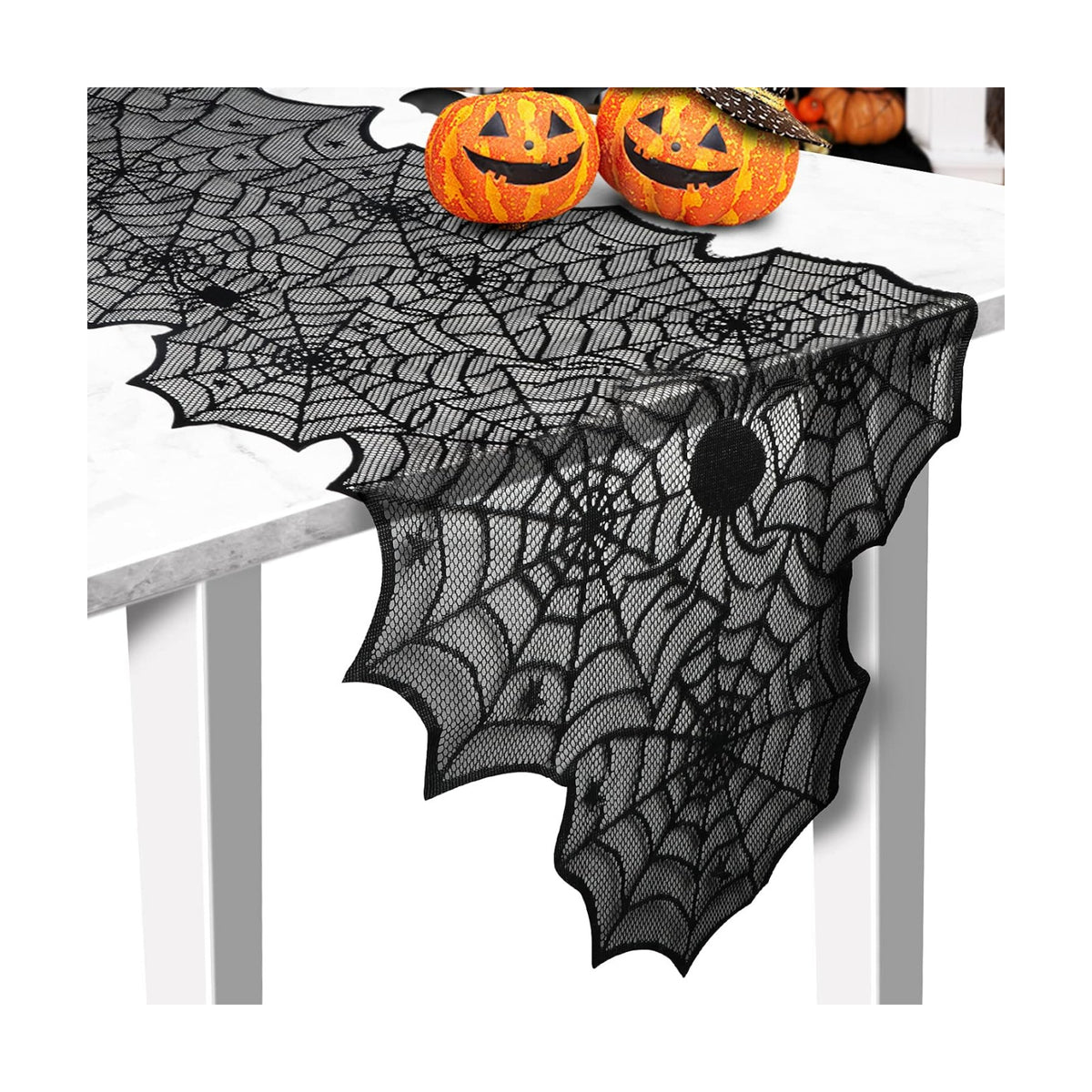Halloween Table Runner, Black Lace Spider Web Table Runners, 18 x 72Inch
