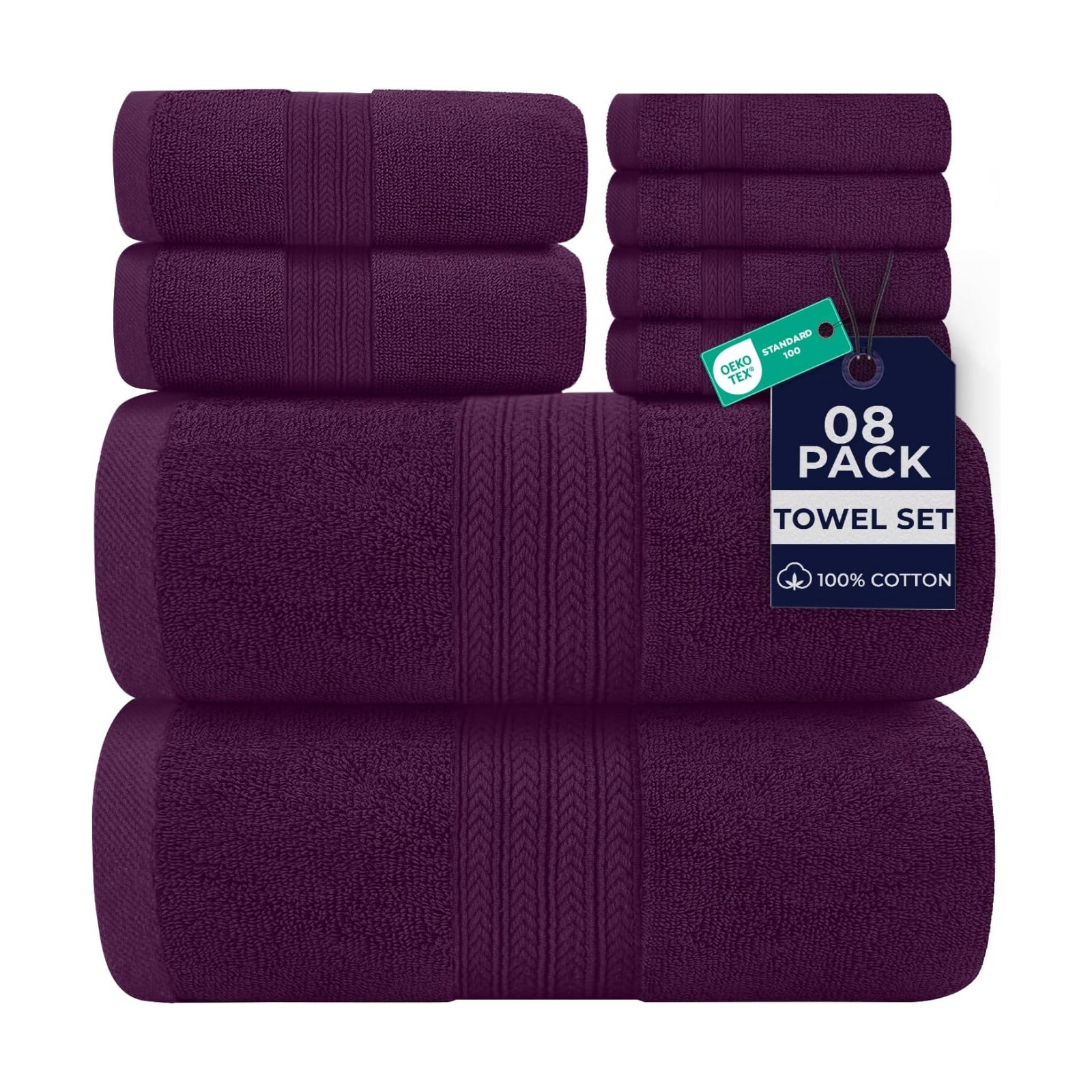 DAN RIVER 8 Piece Luxury Bath Towels for Bathroom, Towel Set, Purple | 2 Bath towels, 2 Hand towels, and 4 Wash Cloths