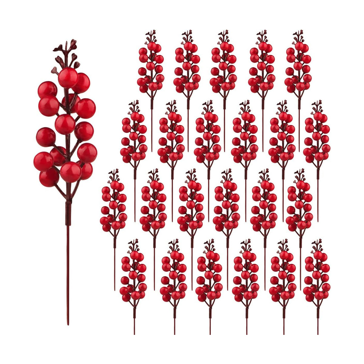 24 Pack Red Berry Stems, 7.5 Inch Artificial Burgundy Red Berry Picks Holly Red Berries Branches Christmas Berry Stem Picks for Christmas Tree DIY Crafts Wedding Holiday Season Winter Home Decor