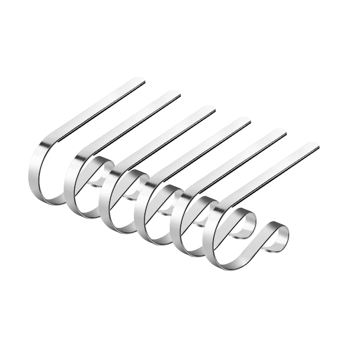 6 Pcs Christmas Stocking Holders Metal Mantel Stocking Hangers Adjustable Hanging Grip Stockings Clip Set (6, Silver)