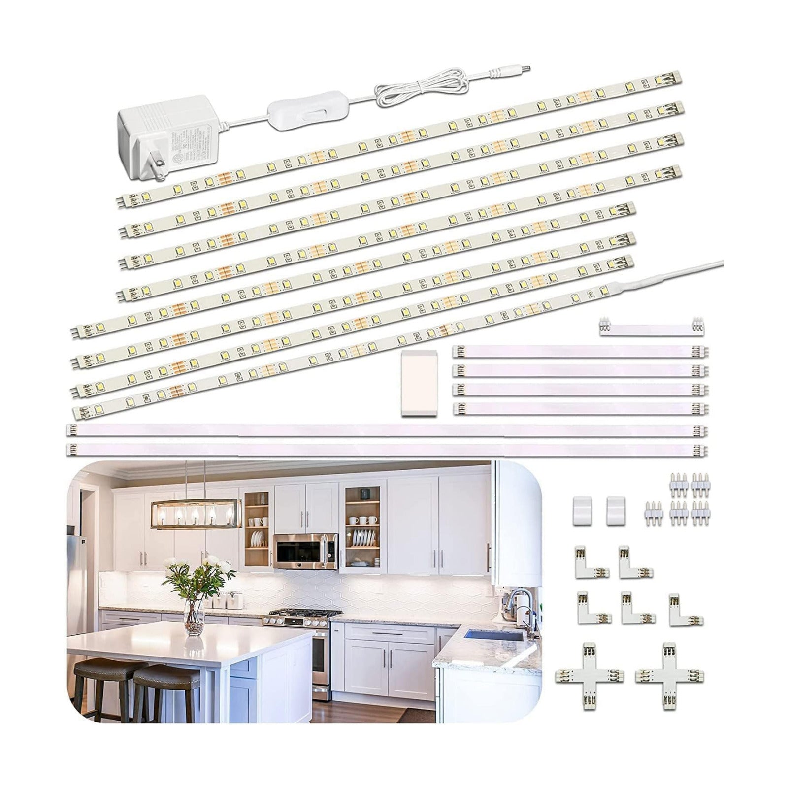 WOBANE LED Display Light Kit, Set of 8x12 inch LED Strip Bar, 6000K White | 24W Adapter,1200lm,Cabinet Lighting for