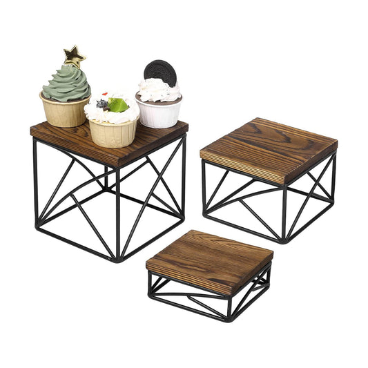Modern Tabletop Square Dessert Stand Risers / Rustic Brown