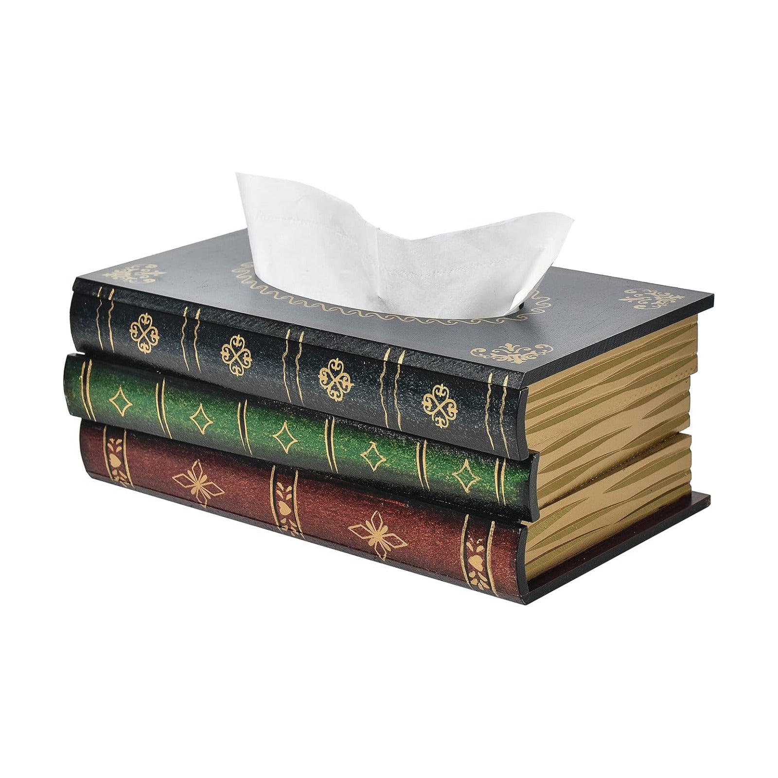 Crafted Classical Retro Wooden Antique Book Tissue Box Cover Rectangular Tissue Holder / Dark Green