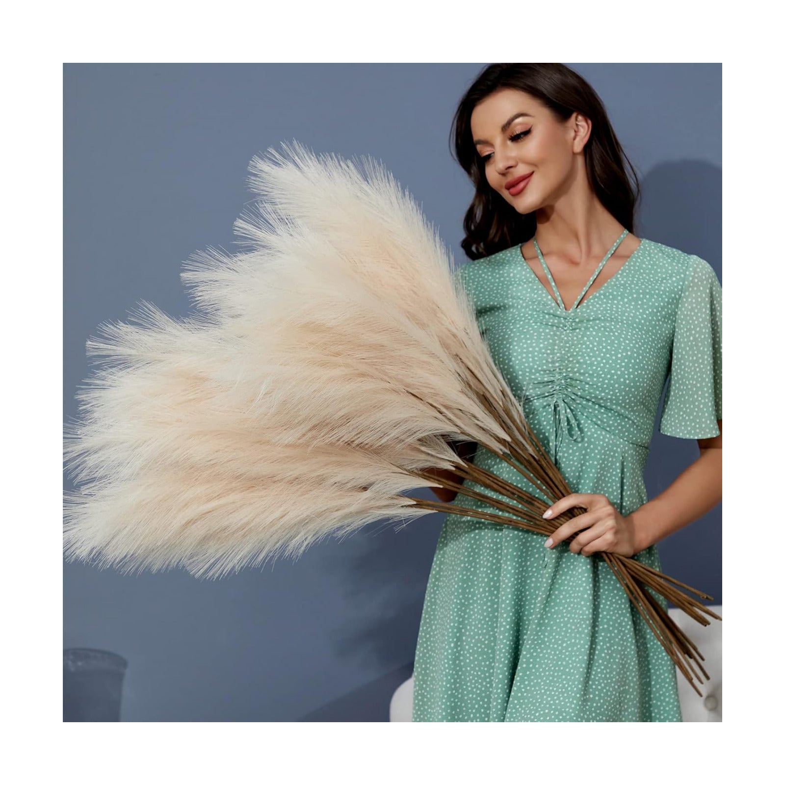 Faux Pampas Grass Decor 38"/ Tall Fake Pompas Floral Large Artificial / Beige / 3.1 Inch / Set of 8