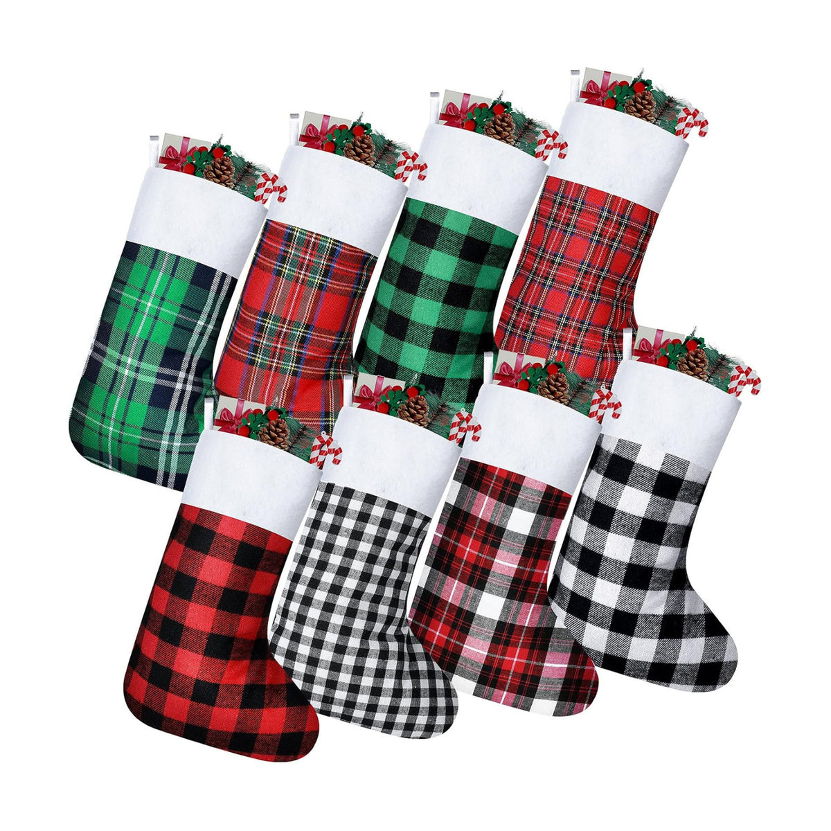 Tatuo 8 Pieces Christmas Stockings Buffalo Plaid for Fireplace,15 Inches