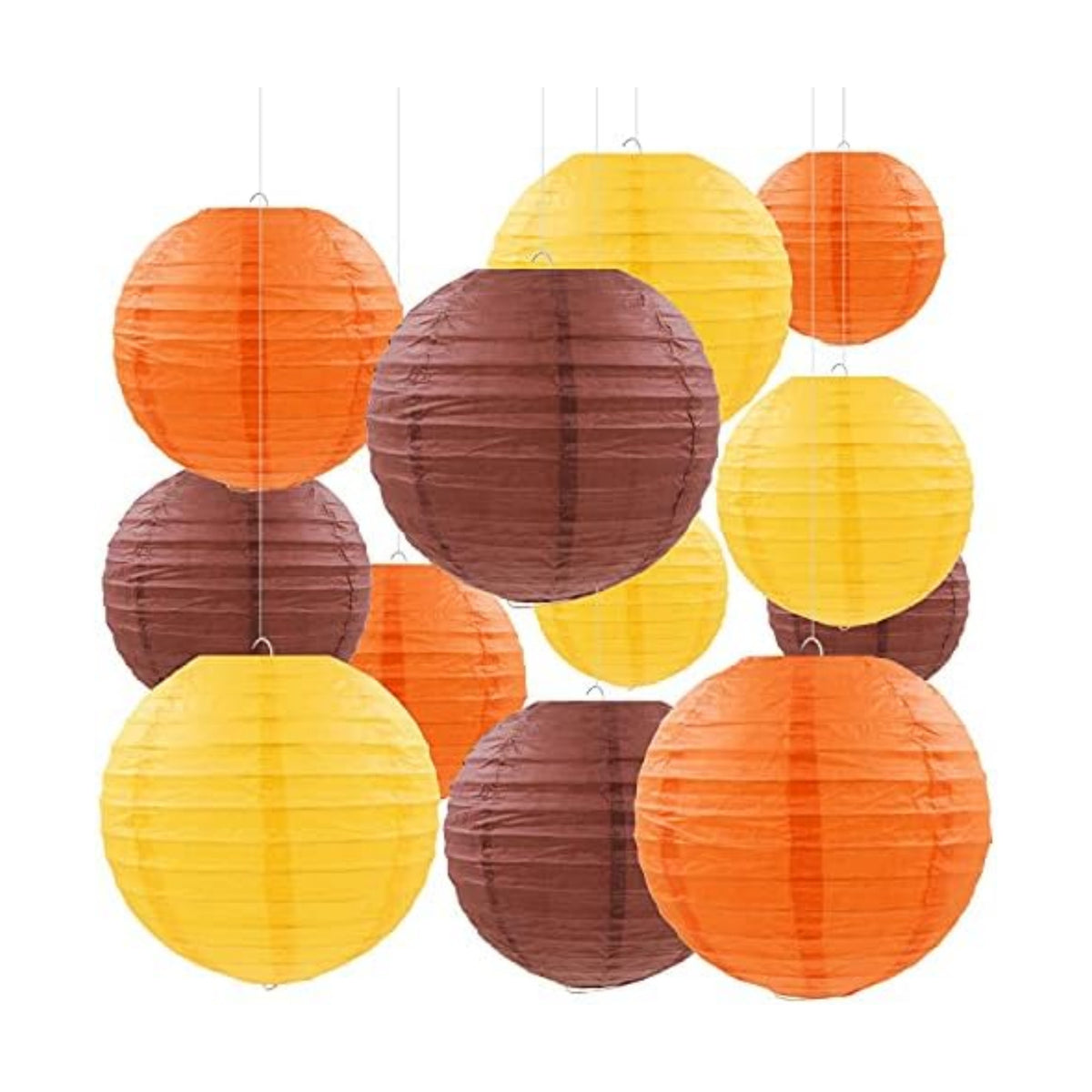 12 Pcs Fall Paper Lanterns Thanksgiving Decorations Yellow Orange and Brown Paper Lanterns Autumn Decorative Round Hanging Party Decorations Harvest Theme Party Supplies