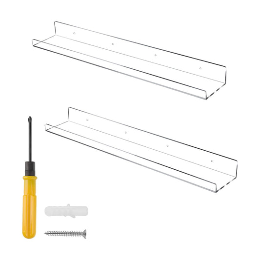 Jansburg Floating Shelves 24 inch Acrylic Wall Ledge Shelves Clear 2 Pack Invisible Display Bookshelf, 5MM Thick