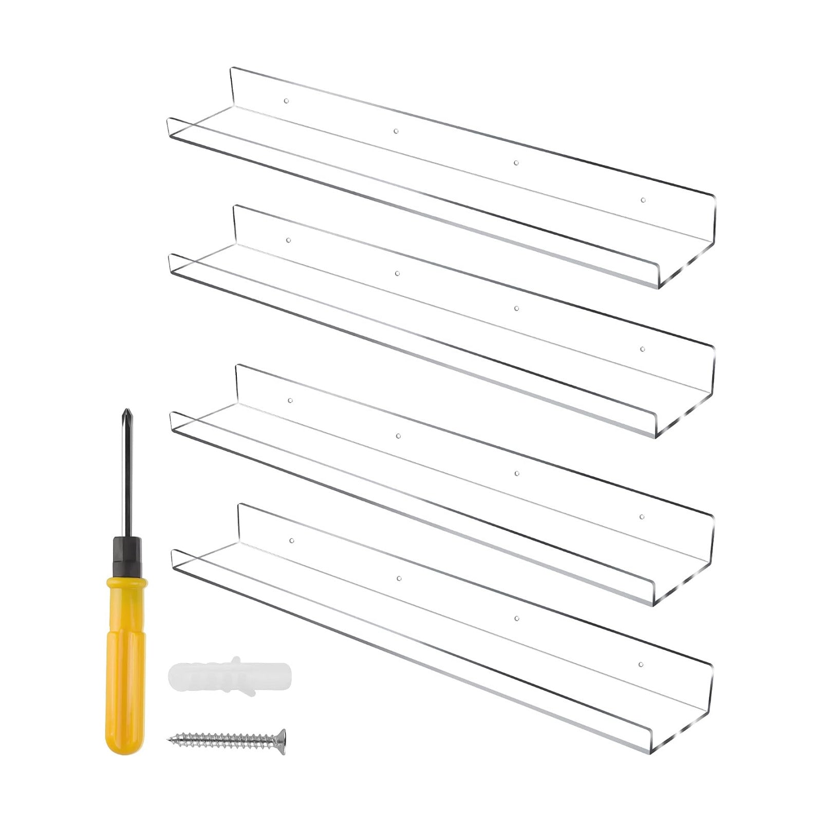 Jansburg 24 Inch Clear Floating Shelves 4 Pack Acrylic Shelves Invisible Floating Wall Ledge Bookshelf 5MM Thick Book