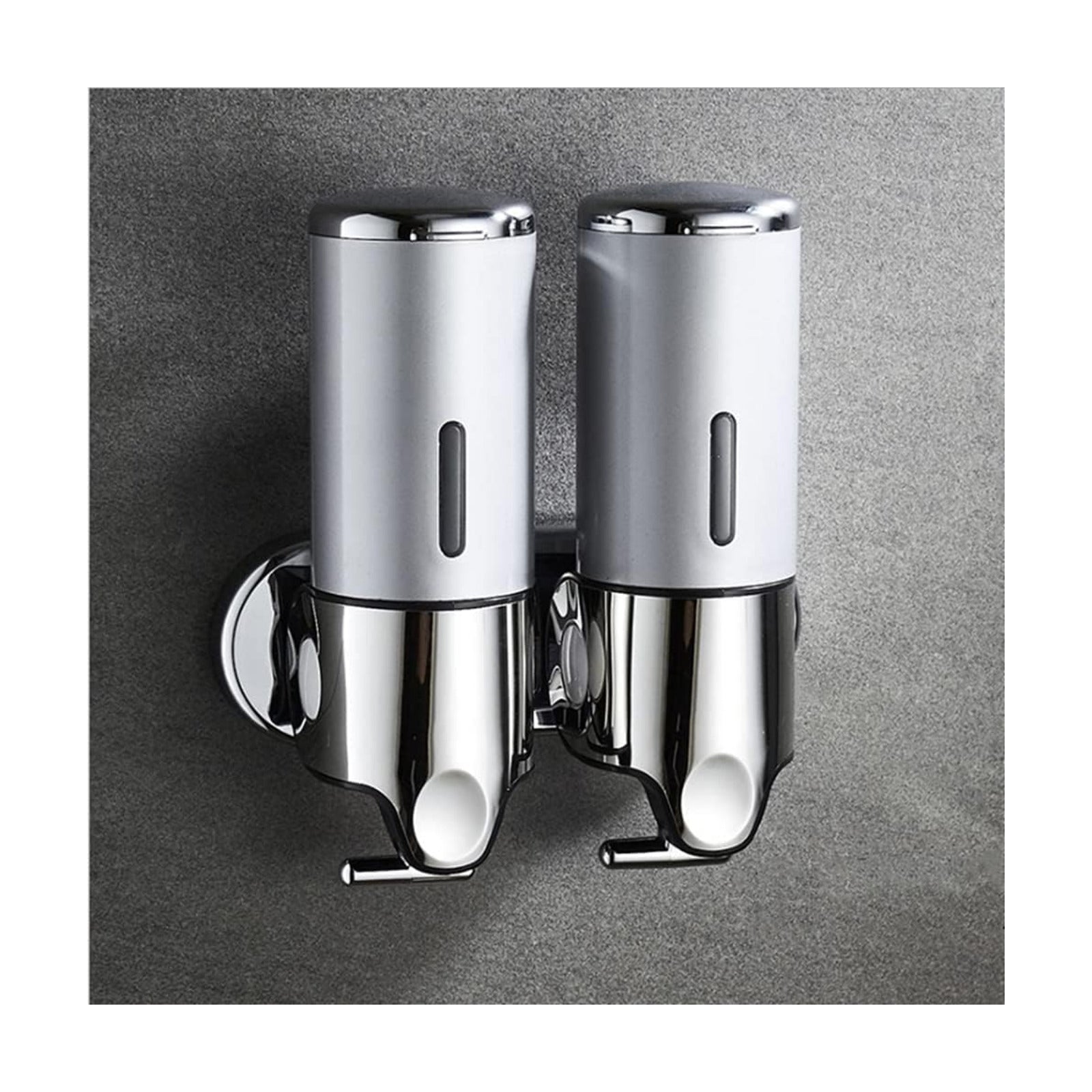 2 in 1 Chamber Wall Mounted Shampoo and Conditioner Dispenser (Silver) | No Drill Shower Soap Dispenser for Bathroom &