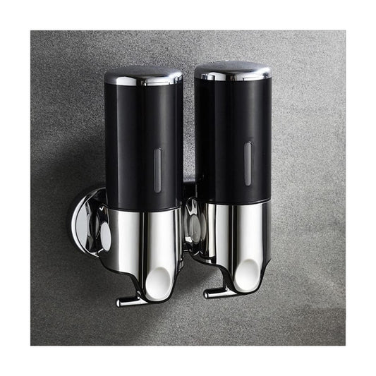 2 in 1 Chamber Wall Mounted Shampoo and Conditioner Dispenser (Black) | No Drill Shower Soap Dispenser for Bathroom &