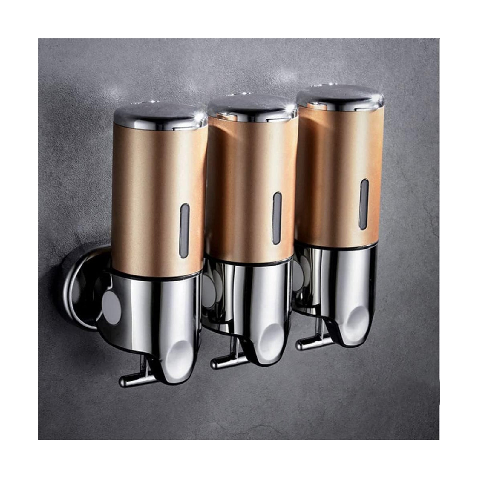 3 in 1 Chamber Wall Mounted Shampoo and Conditioner Dispenser (Gold) | No Drill Shower Soap Dispenser for Bathroom &