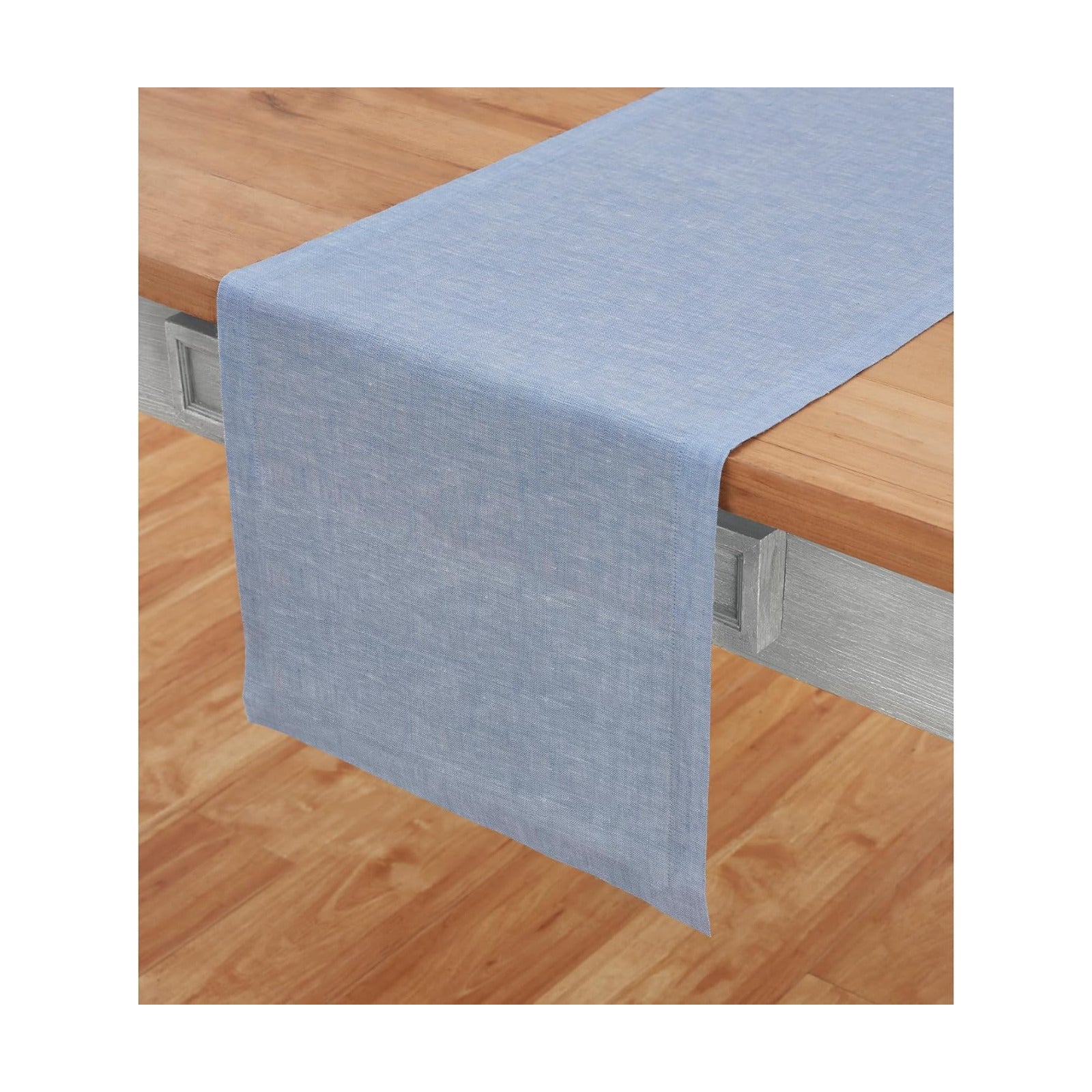 Solino Home 100% Pure Linen Table Runner Chambray Blue, Athena 14 x 108 in | Table Runners for 8-10 seater dining