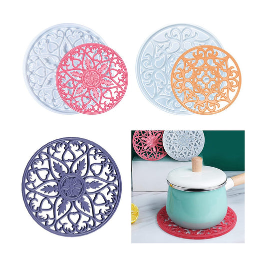 Mandala Coaster Resin Molds Large Silicone Coaster Molds for Hollow Flower Tray Epoxy 3D / Set of 2