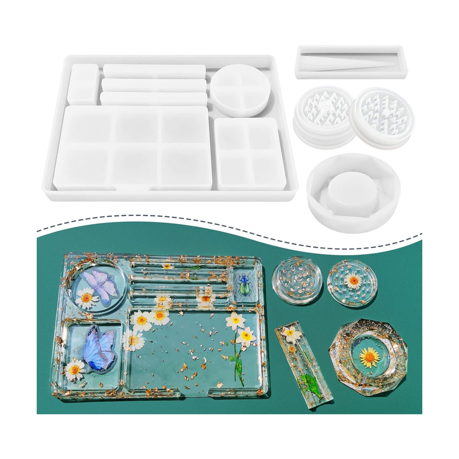 Resin Tray Molds and Resin Grinder Mold for Grind and Storage / 5pc / Set of 5