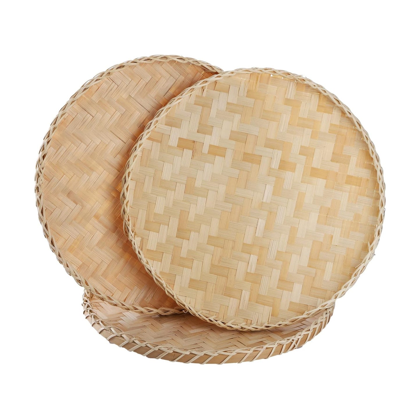 Round Flat Wicker Baskets / 13 Inch / Set of 3