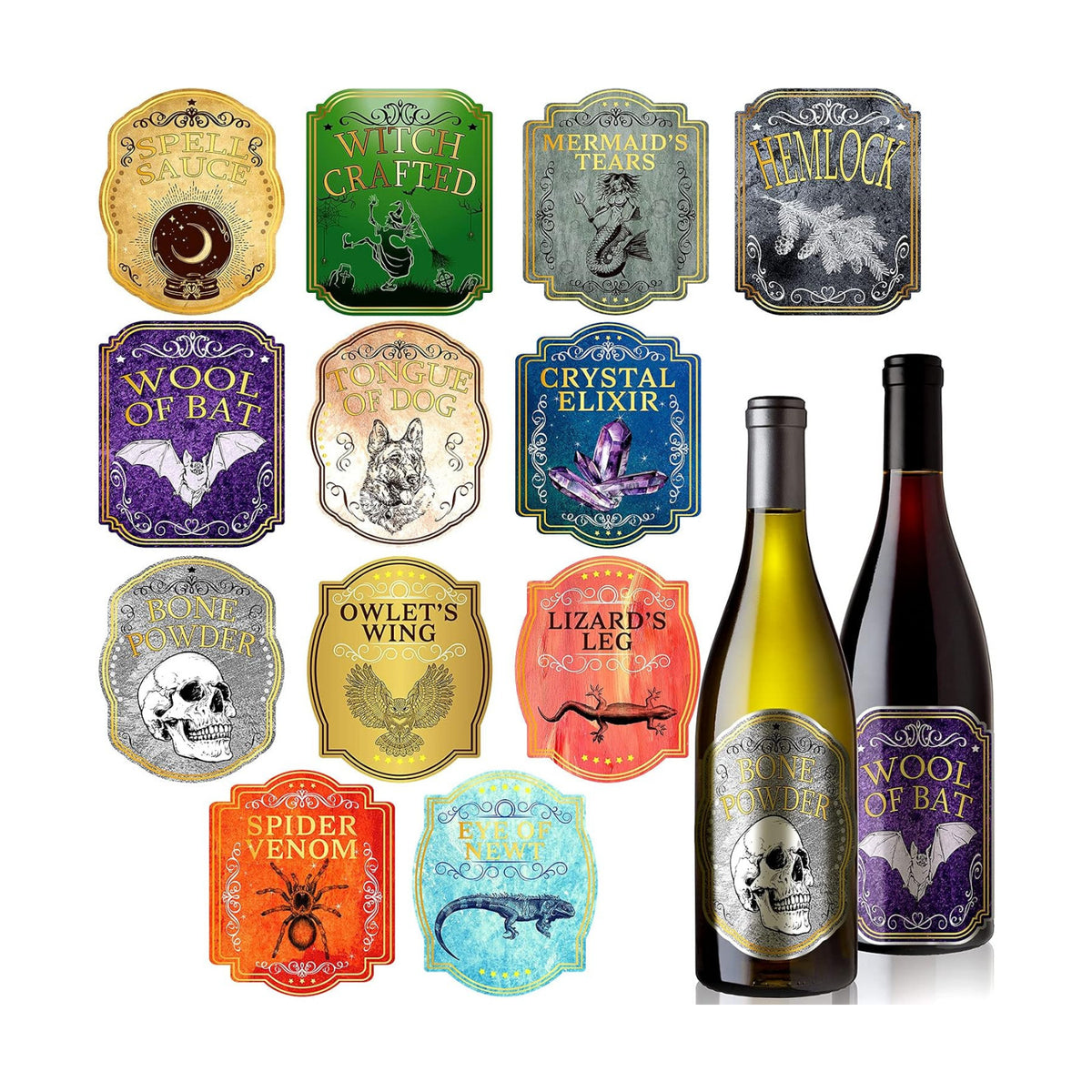 Chinco 36 Piece Halloween Apothecary Labels for Wine Bottle