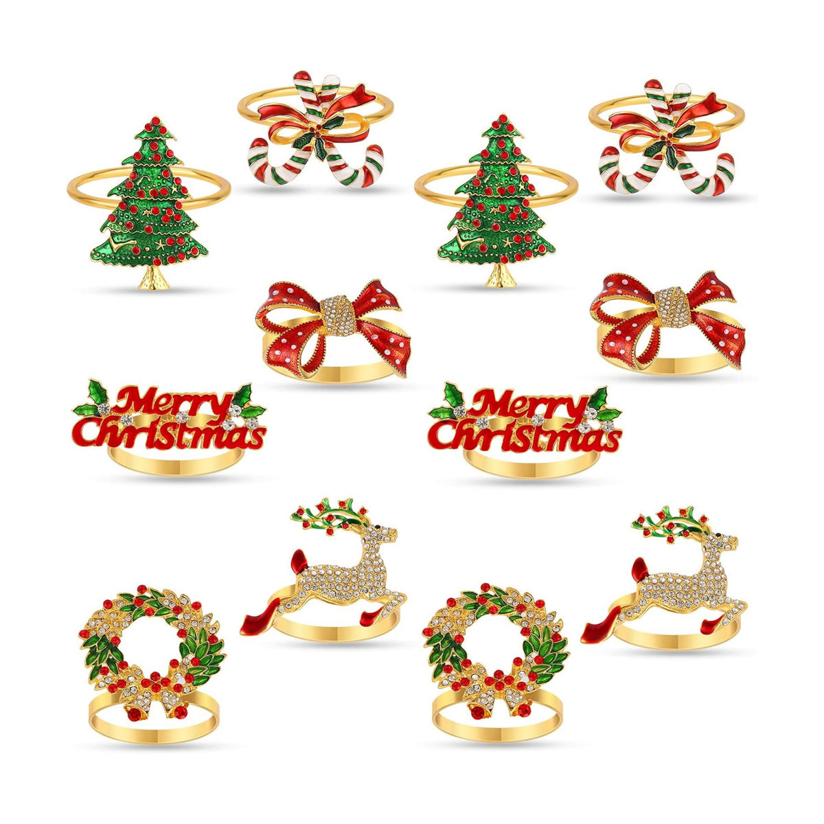 KPOSIYA Christmas Napkin Rings Set of 12 for Holiday Table Decor, Gold