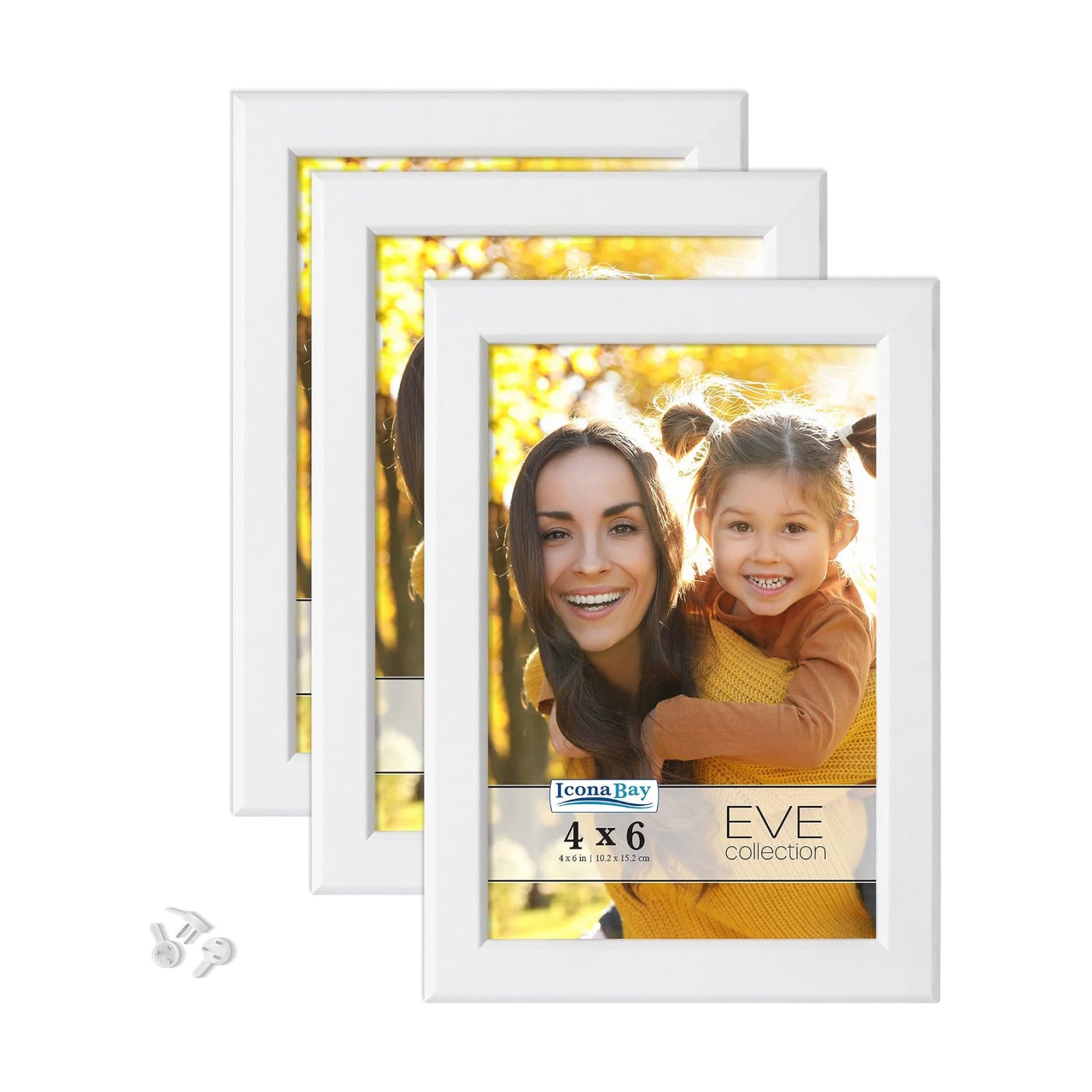 4x6 Picture Frames (White, 3 Pack), Modern Double-Beveled Frame, Tabletop or Wall Mount, Eve Collection