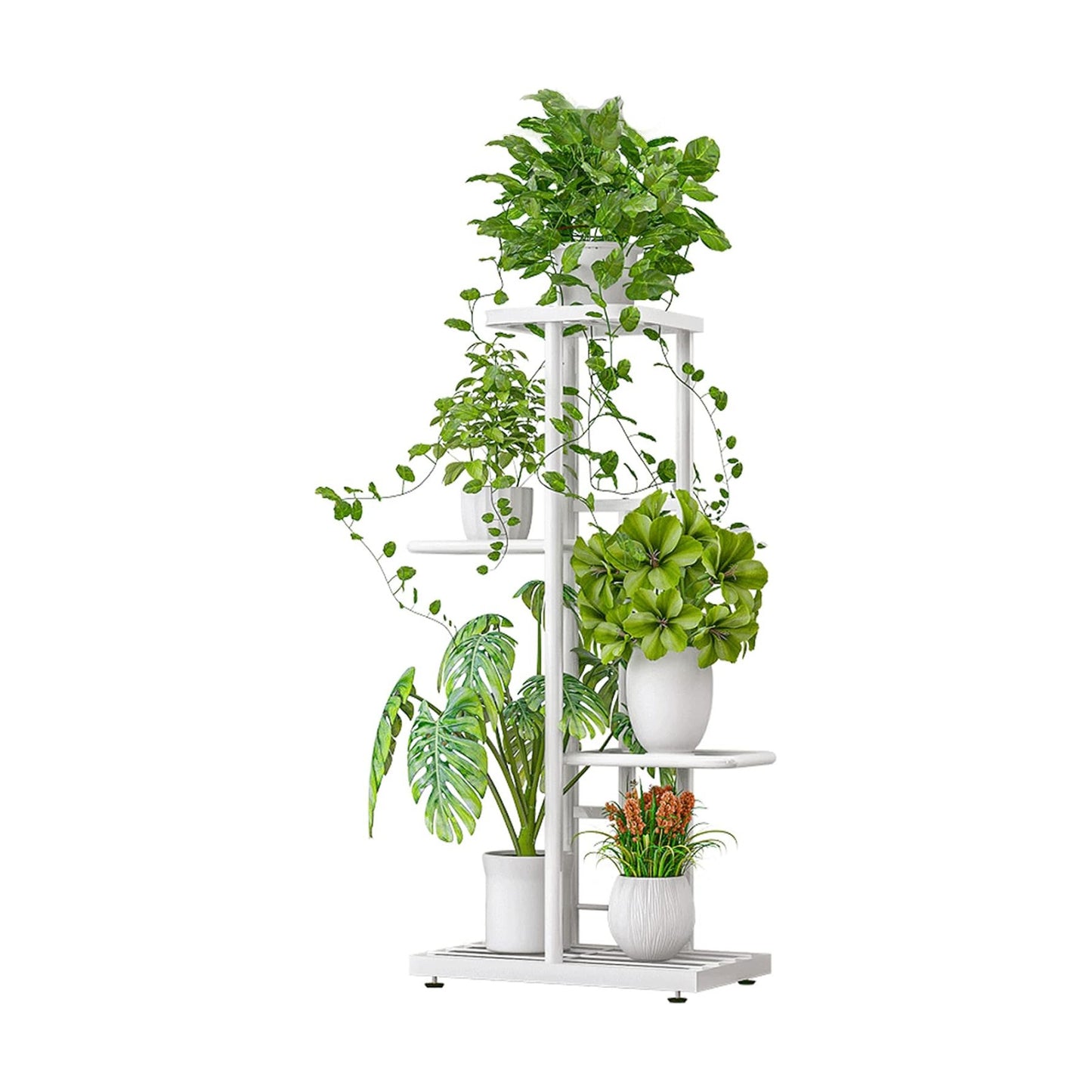 LINZINAR 4 Tier Plant Stand Indoor Outdoor Metal Corner Display Shelf | Space Saving,5 Potted Multiple Flower Pot