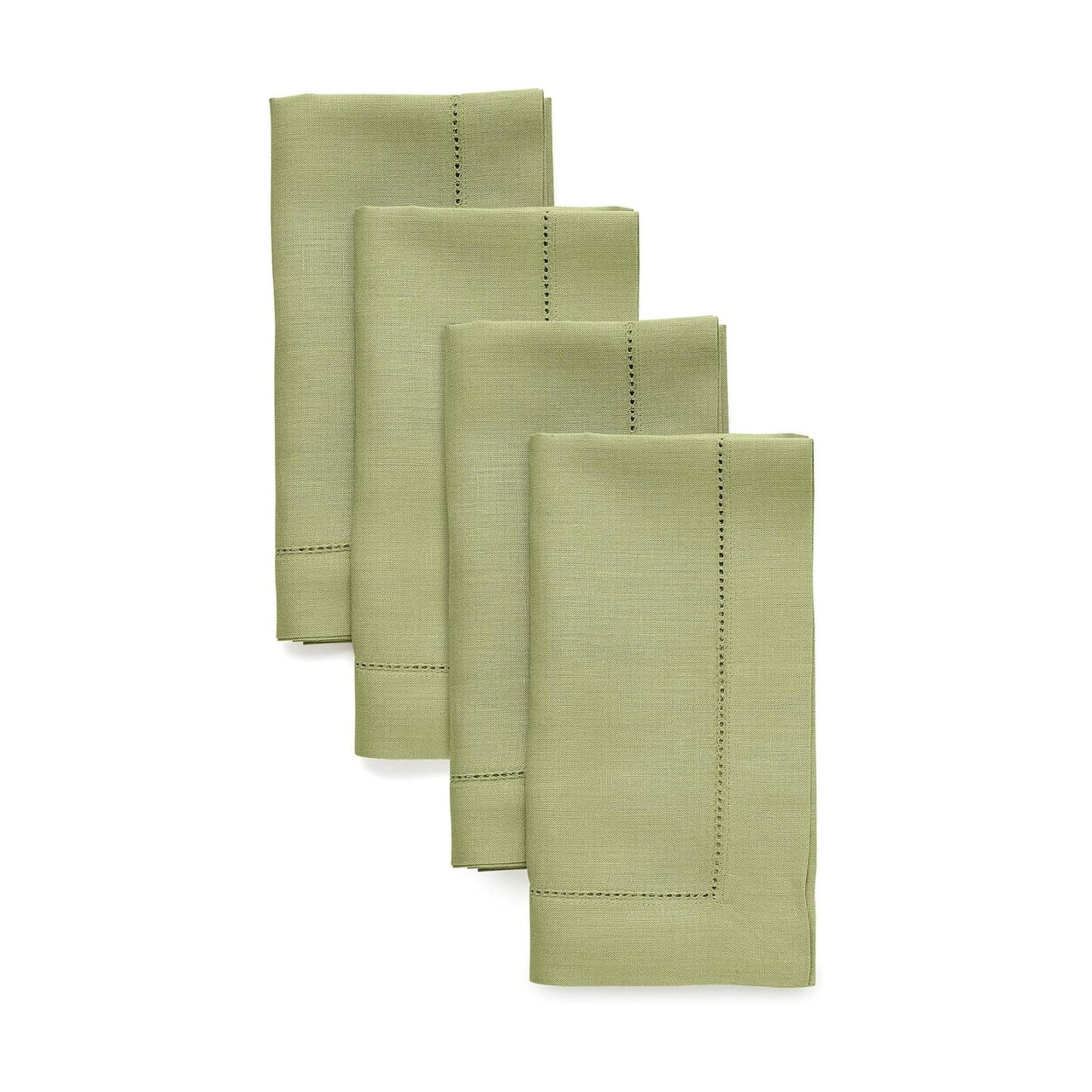 Solino Home 100% Pure Linen Dinner Napkins Moss Green, 20 x 20 in, Set of 4 | Classic Hemstitch Cloth Napkins for