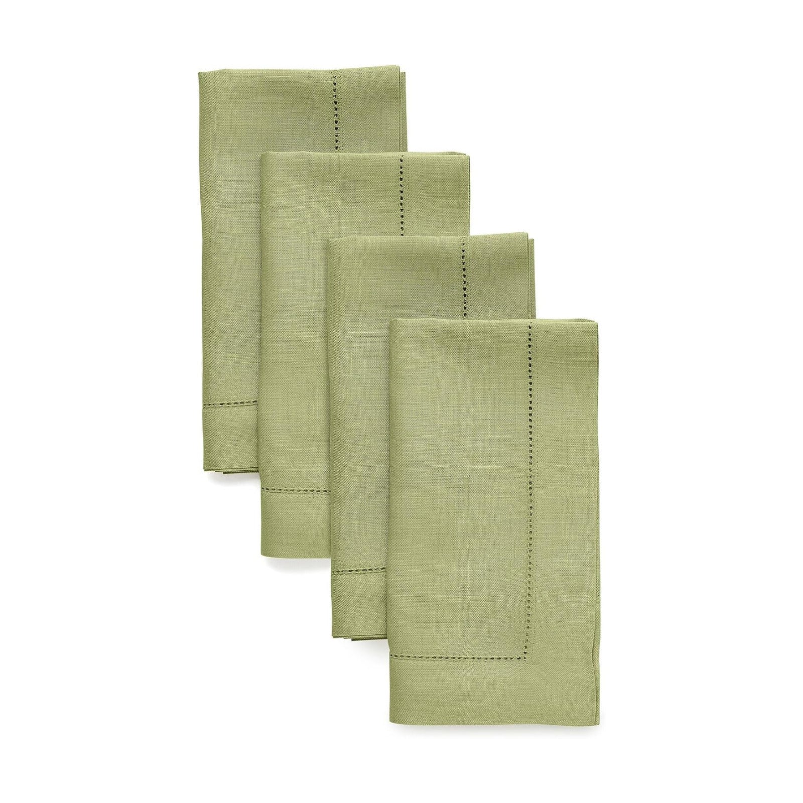 Solino Home 100% Pure Linen Dinner Napkins Moss Green, 20 x 20 in, Set of 4 | Classic Hemstitch Cloth Napkins for