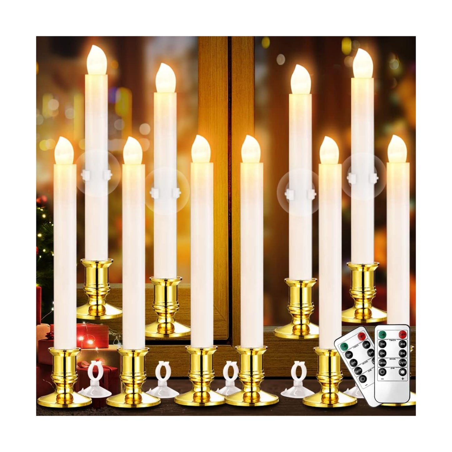 YAUNGEL Window Candles, 10 Pack LED Battery Operated Christmas Candles for Windows with Remote Timer Electric Flameless