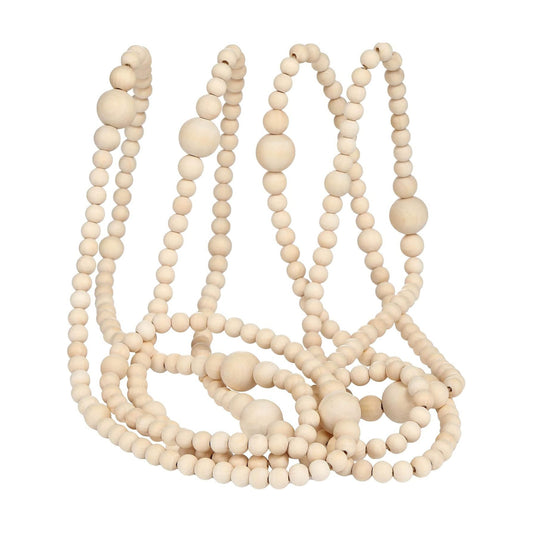 Summer Christmas Wooden Beads Garland Round Craft Farmhouse Vintage Christmas / Natural Color