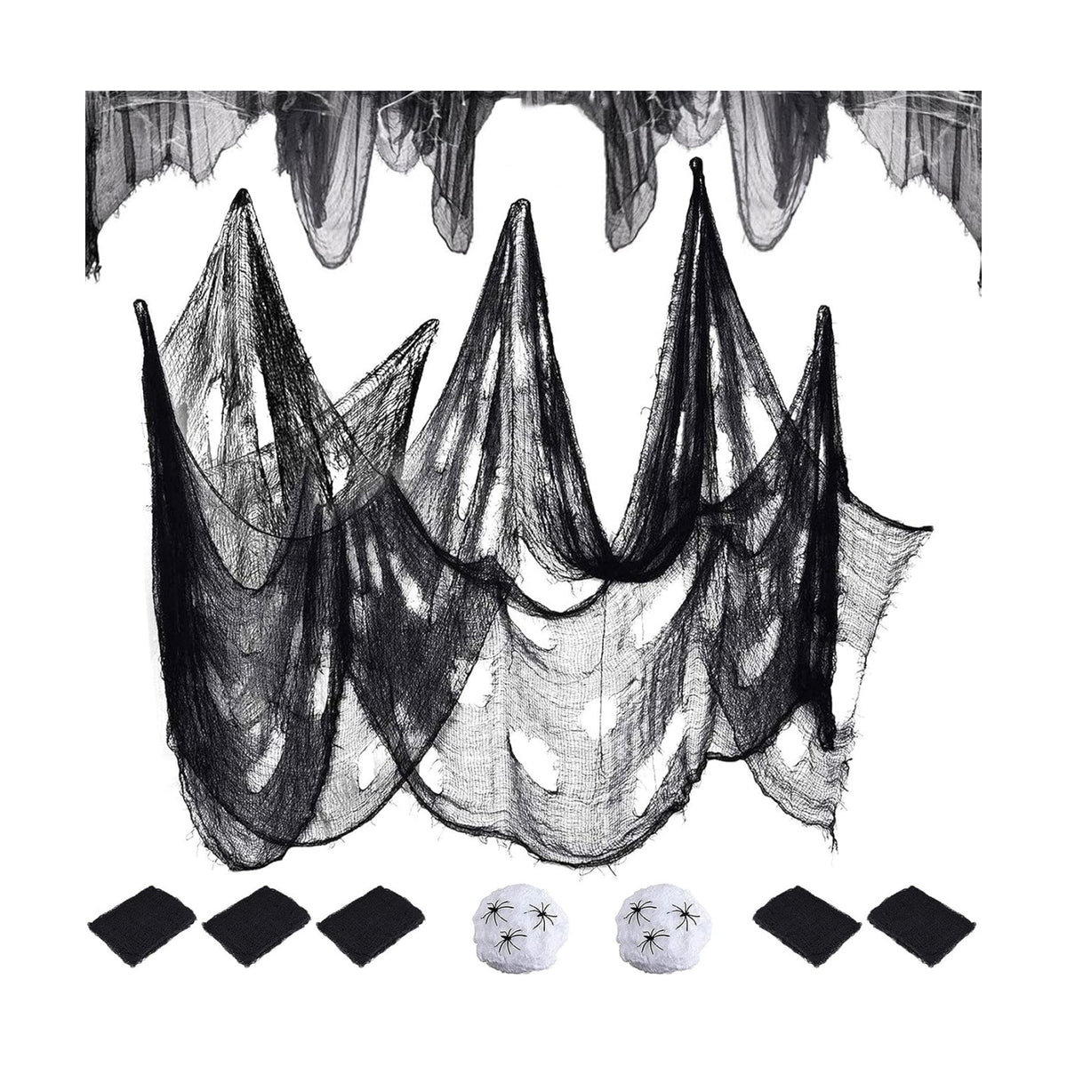 7 Pack Black Creepy Cloth Halloween Decorations 72x30 Inch with Spiders Web