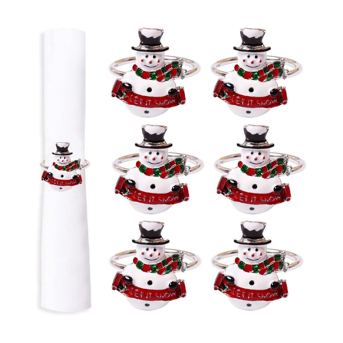 LogHog Snowman Christmas Napkin Rings Set of 6,Delicate Cute Napkin Holder Rings Table Decorations for Christmas Winter Holiday Daily Dinner Party Decor Favor (Snowman)