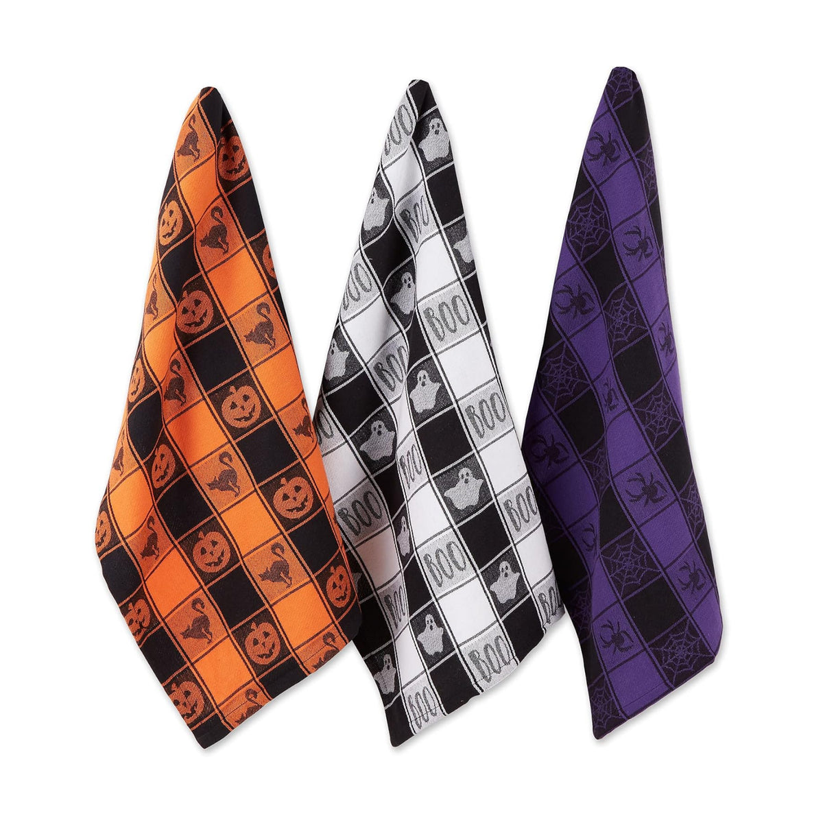 DII Halloween Collection Embellished Dishtowel Set, 18x28, Woven Check 3 Piece